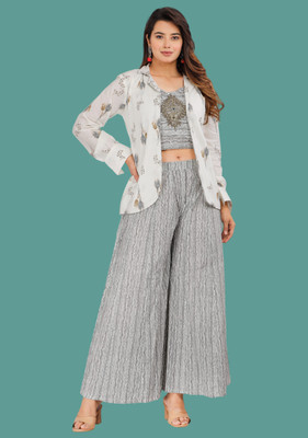 JC4U Women Ethnic Top Sharara Ethnic Jacket Set