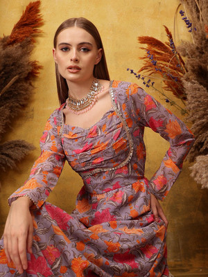 INDO STREET Women Crop Top Skirt Set