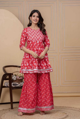 Suyasam Creation Women Ethnic Top Sharara Dupatta Set