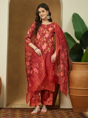 Janasya Women Kurta Pant Dupatta Set