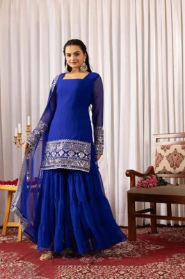 Tasrika Embroidered Kurta, Sharara & Dupatta Set