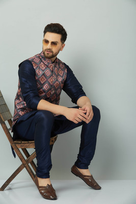 kaifoo Men Kurta Churidar Ethnic Jacket Set