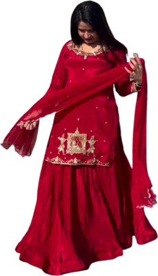 VATAGAMFAB Women Ethnic Top Sharara Dupatta Set