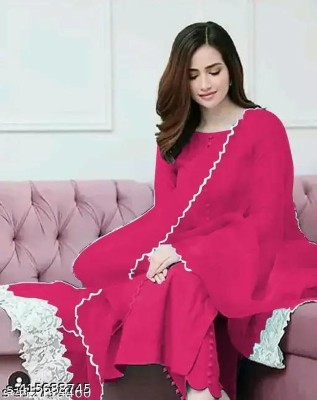 rudraCreation Women Self Design A-line Kurta(Pink)