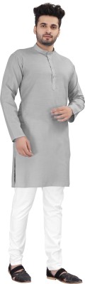 Divine creation Men Solid Straight Kurta(Grey)