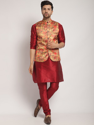 BANHUSSAIN Men Kurta Churidar Ethnic Jacket Set