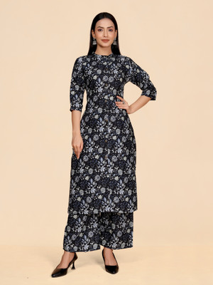 Flute Fashion Women Printed Straight Kurta(Black)
