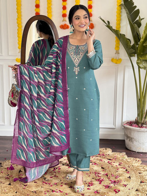 PILUDI Women Kurti Pant Attached Dupatta Set