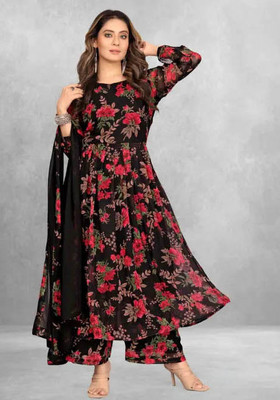 KRULRIN Floral Print Kurta, Palazzo & Dupatta Set
