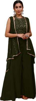 SANCIA Women Ethnic Top Palazzo Ethnic Jacket Set