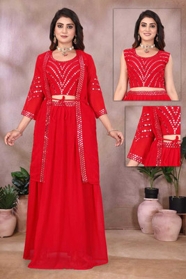 Poonam creation Women Crop Top Skirt Ethnic Jacket Set