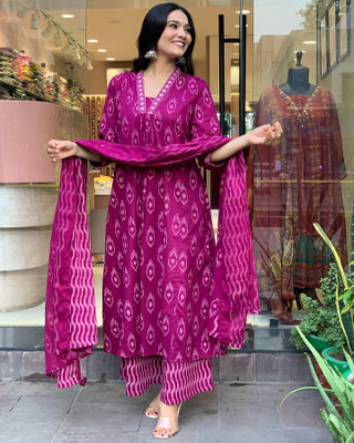 Tasrika Printed Anarkali Kurta, Bottom & Dupatta Set