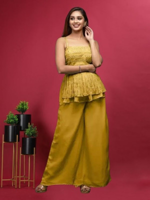 Camerfly Women Crop Top Sharara Dupatta Set