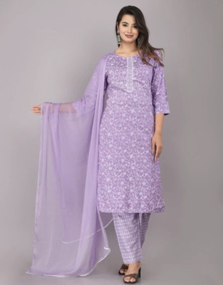 Renqiran Women Kurti Palazzo Dupatta Set