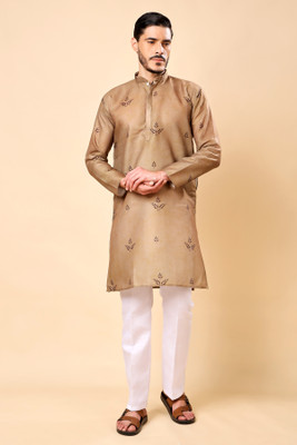 Ashak fashions Men Printed, Floral Print Straight Kurta(Beige)