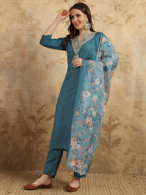 Toochki Self Design Kurta, Palazzo & Dupatta Set