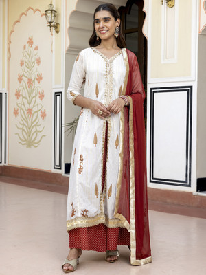 Janasya Women Kurta Palazzo Dupatta Set
