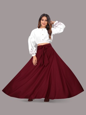 okf Women Crop Top Skirt Set