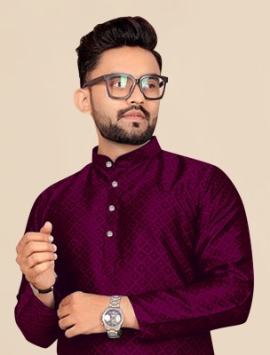 ANREX Men Self Design Straight Kurta(Purple)