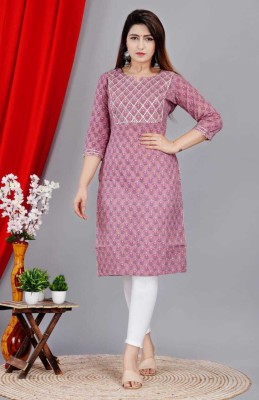 AJAYTEXTILEAT Women Embroidered Straight Kurta(Pink)