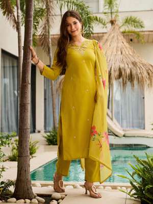 D'CART Embroidered Kurta, Trouser/Pant & Dupatta Set