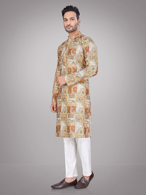 JUGG JUGG JEEYO Men Self Design Straight Kurta(Beige)