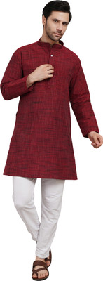 Abhiyuthan Men Woven Design Straight Kurta(Maroon)