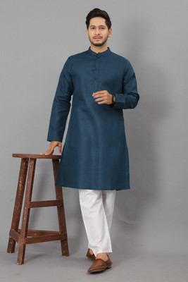 ODD by Poshaak Men Solid Straight Kurta(Blue)