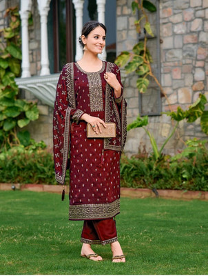 Trust Win Textile Embellished Kurta, Palazzo & Dupatta Set