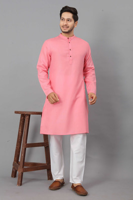 ODD by Poshaak Men Solid Straight Kurta(Pink)