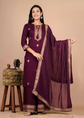 sumron Embroidered Kurta, Palazzo & Dupatta Set