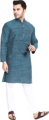 Aaryavar Men Self Design Straight Kurta(Blue)