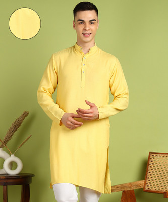 FUBAR Men Self Design Straight Kurta(Yellow)
