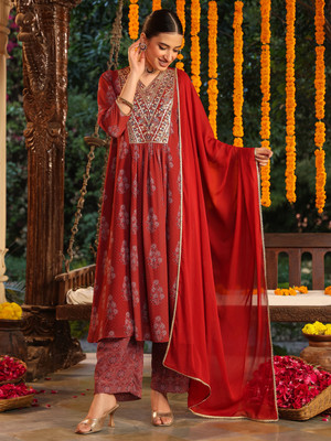 Janasya Women Kurti Pant Dupatta Set