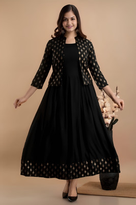 Chayafab Women Self Design Anarkali Kurta(Black)