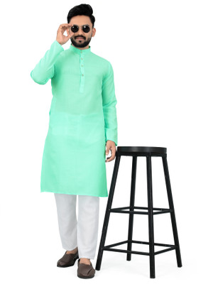 Ganesh Creation GC Men Solid A-line Kurta(Green)