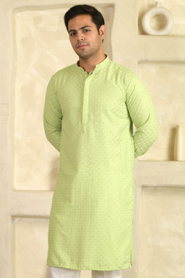 LEMONX Men Embellished Straight Kurta(Green)