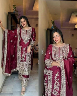 PILUDI Women Kurti Palazzo Attached Dupatta Set