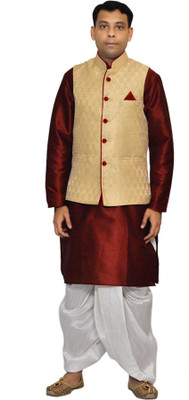 Royal Garments Men Kurta Dhoti Pant Ethnic Jacket Set
