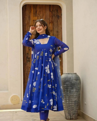 HouseOfCommon Women A-line Blue Maxi/Full Length Dress