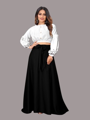 okf Women Crop Top Skirt Set