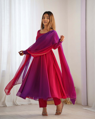 Tasrika Solid Anarkali Kurta, Bottom & Dupatta Set