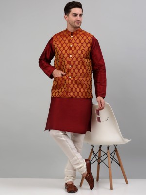 Jompers Men Kurta Churidar Ethnic Jacket Set