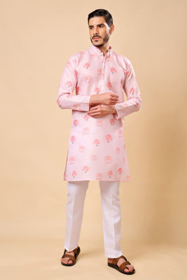 Ashak fashions Men Printed, Floral Print Straight Kurta(Gold)