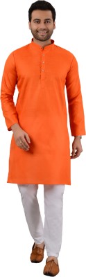 MOUDLIN Men Solid Straight Kurta(Orange)