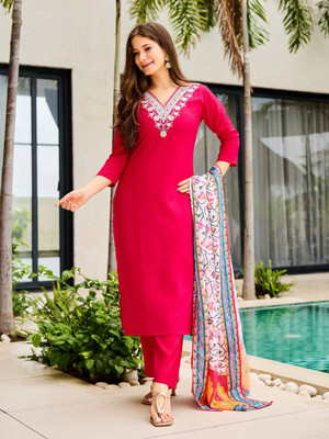 D'CART Embroidered Kurta, Trouser/Pant & Dupatta Set