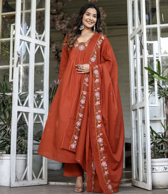 CLOTHCLICK Embroidered Kurta, Churidar & Dupatta Set