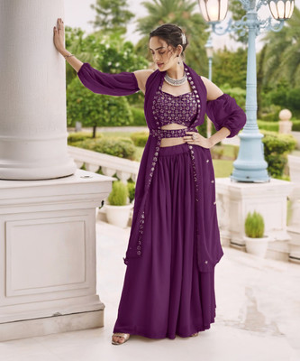 SANCIA Women Crop Top Palazzo Dupatta Set