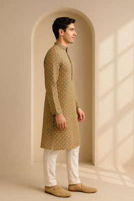 JUGG JUGG JEEYO Men Self Design Straight Kurta(Blue)