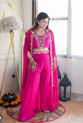 Trendzy Women Crop Top Sharara Ethnic Jacket Set